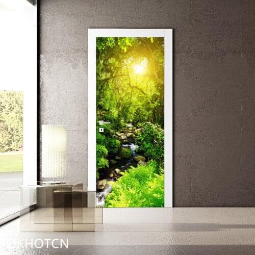Hd Printed Art Pictures 3D DIY Door Sticker Bedroom Home Decor Forest Scenery Stairs Self Adhesive Wallpaper Waterproof Poster