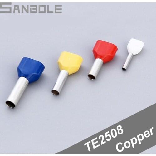 Cold Pressure Insulated Double Cord End Terminal Splice Insert Needle Connection Wiring Tube Terminal TE2508 (1000PCS)