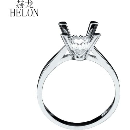 HELON Solid 14k White Gold AU585 Round Cut 8mm elegant wedding engagement Semi Mount Ring Setting Women Trendy Fine jewelry Ring