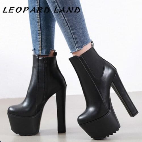 LEOPARD LAND Womens High Heels 2021 Winter New 16cm Thick Heel Waterproof Platform Boots High Heel Ankle Boots Women JXQ