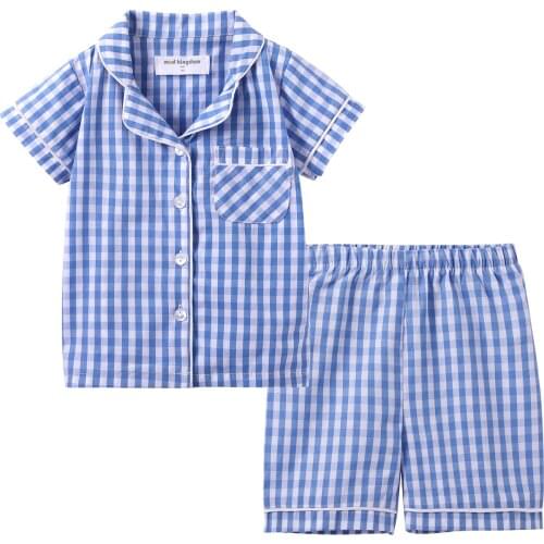 Mudkingdom Summer Boys Pajamas Set Collared Plaid Short Sleeve and Shorts Jammies Suit Big Girls Sleepwear Pjs Children Clothes