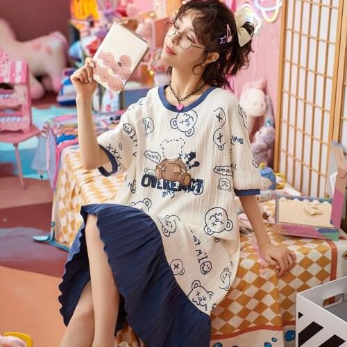 2021 Summer Pajamas For Women Cotton Cute Night Sleepwear Causl Loose Short Sleeve Night Dress Ladies Home Clothes Plus Size 3XL