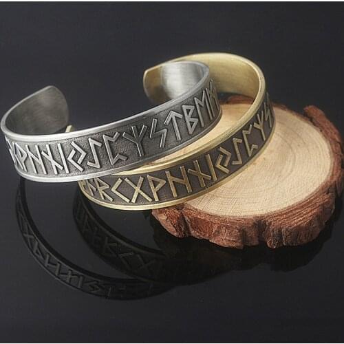 MIDY Nordic Viking 24 Runes Metal Bracelets Men Vintage Talisman Amulet Cuff Bangles Handmade Jewelry Bijoux