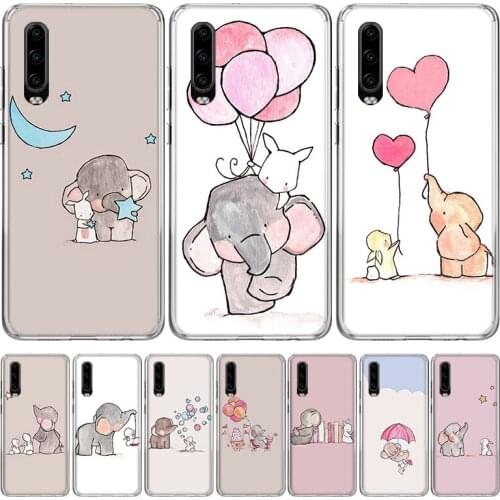 Cute Elephant and rabbit Cartoon Phone Case for Huawei P40 P30 P20 Mate 30 20 10 Pro P10 Lite P Smart Z + 2019 Gift Coque Cover