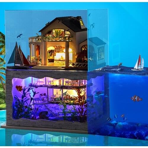 Dollhouse Miniature with Furniture, DIY Wooden Dollhouse Kit Plus Dust Proof , 1:24 Tiny House Building Kit，（Hawaii