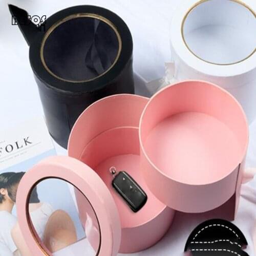 Fashion Pink Black White Round Double Layer Hollow Out Gift Box Party Florist Valentines Day Jewelry Flower Decoration Gift Box