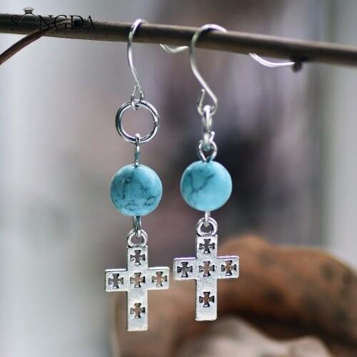 Fashion Women Bohemian Cross Earrings Vintage Hollow Cross Ancient Metal Jewelry Handcrafted Drop Dangle Long Earrings