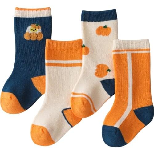 4Pairs/Set Cute Cartoon Childen Cotton Socks Warm Breathbale Autumn Winter Infant Mix Color Middle Tube Sock Baby 0-8 Years Old