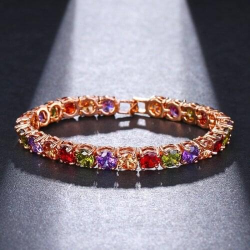 ORZTOON Fashion Colorful Square Zircon Bracelets for Women Luxury Bling Brass Chain Bracelet Trendy Bridal Wedding Jewelry Gift