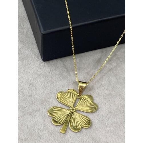 Silver Gold Plated Clover Necklace . 925k Sterling Silver