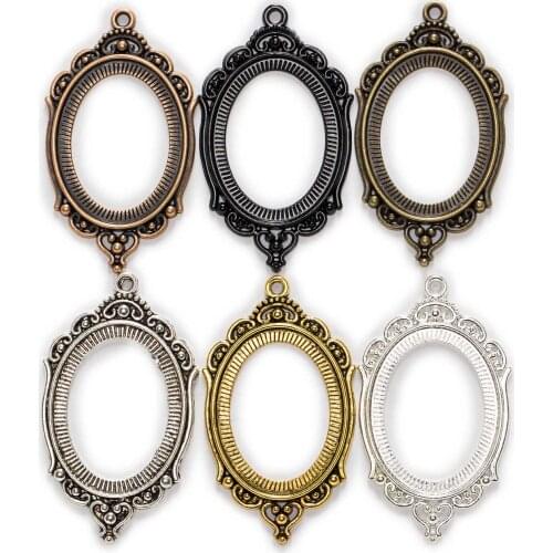 1 Piece Oval Hollow Shaped Flower Pattern Cameo Cabochon Base Settings Charms Pendants Jewelry Making