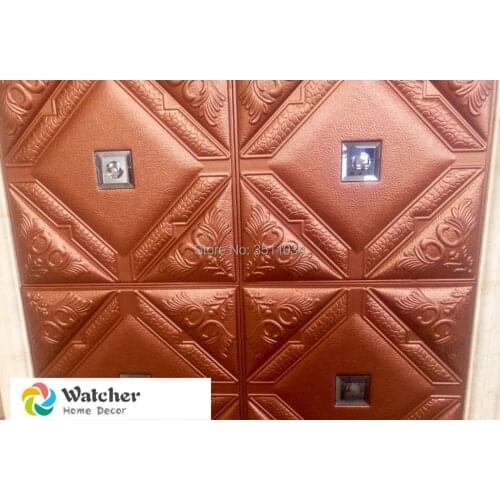 Package of 8 tiles Brand New decorative 3d wall panel 3D glue on PU Leather wall panel With Diamond for