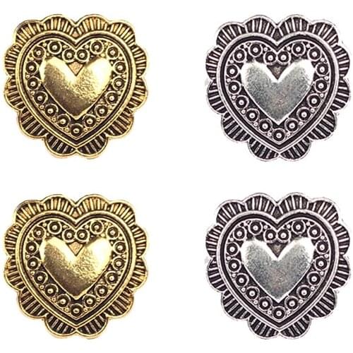 4pcs/lot 20MM Retro Zinc Alloy Sweet Small Heart Gold Concho Buttons Charms Pendants For DIY Jewellery Accessories