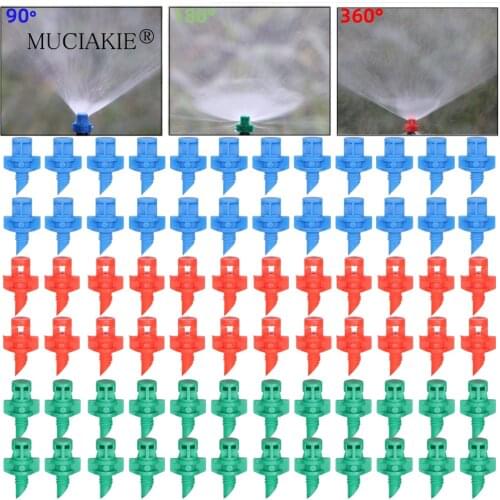 MUCIAKIE 100PCS 90 180 360 Degree Refraction Nozzle Sprinkler Head Thread Connection Garden Irrigation Sprayer for Greenhouse