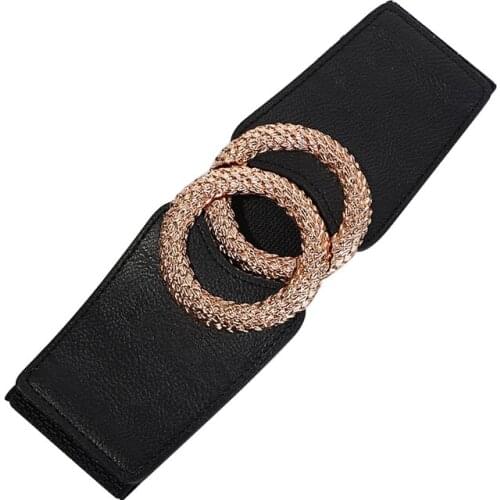 Wide Elastic Cummerbunds strap for Women fashion metal circle buckle ladies dress corset belt clothes decorative accessories