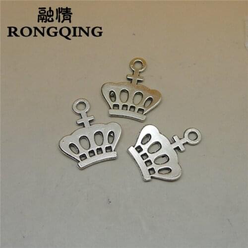 RONGQING 100pcs 25x22mm Crown Antique Silver antique alloy charm pendant Charms fit Bracelets & Necklaces DIY Jewelry