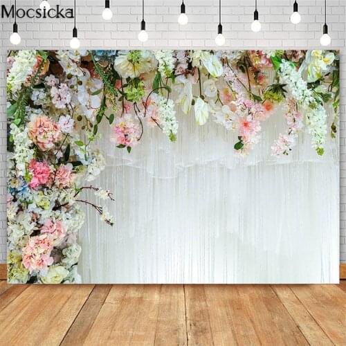 Pink White Flowers Wedding Photography Backdrops For Bridal Shower Birthday Curtain Photo Props Studio Booth Background