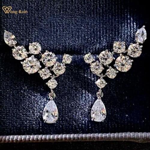 Wong Rain 100% 925 Sterling Silver Water Drop Created Moissanite Gemstone Wedding Party Studs Earrings For Women Fine Jewelry