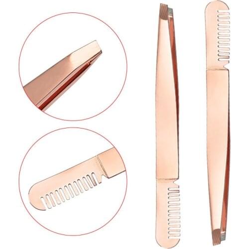 1pcs Eyebrow Tweezer with Eyebrow Brush Comb Stainless Steel Eyelashes Extension Tweezers Double Eyelids Pinzette Clip