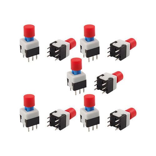 10 Pcs 8 x 8mm Red Round Cap Self Lock Push Button Tact Tactile Switch 6 Pin PCB