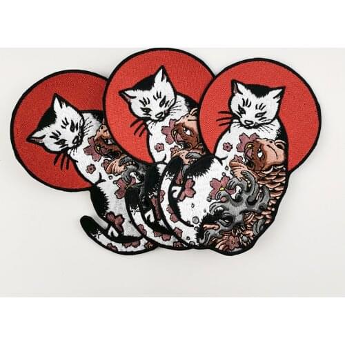 Tattoos Cats Embroidered Patches Cartoon Iron on Patche for Clothes Japanese Culture Cool Punk Jacket Shirt Badges Accessory DIY