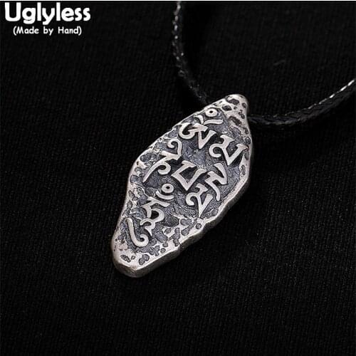 Uglyless 100% Real Solis 925 Sterling Silver Mantra Pendants Necklaces NO Chain Handmade Irregular Meteorite Pendant Thai Silver
