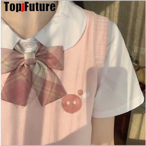 PINK Japanese girls Knitted Vest cute versatile sweater school Uniform Cardigans PINK BIG NOSE embroidery sweater