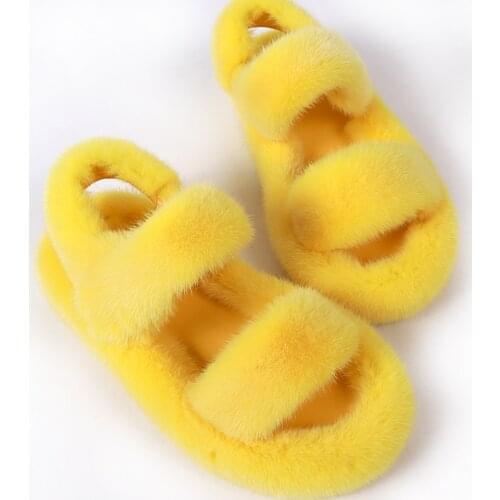 High quality fashion women real mink fur sandals lady natural mink fur sandal flat sandals