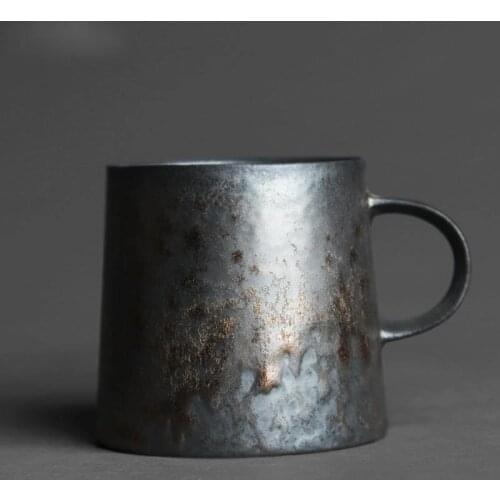 Japanese kiln black gold handle master Tea Cup handmade antique coarse pottery coffee milk tea cup