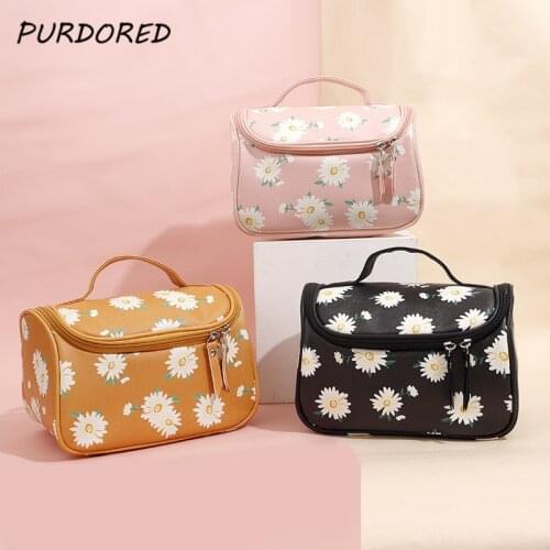 PURDORED 1 Pc Women Daisy Cosmetic Bag Large Capacity Waterproof Makeup Bag Female Travel Toiletry Bag Beauty Case Kosmetyczka