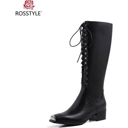 Handmade Woman Winter Knee-high Boots High Quality Genuine Leather Retro Square Toe Thick Low Heel Soft Shoes Classic Solid