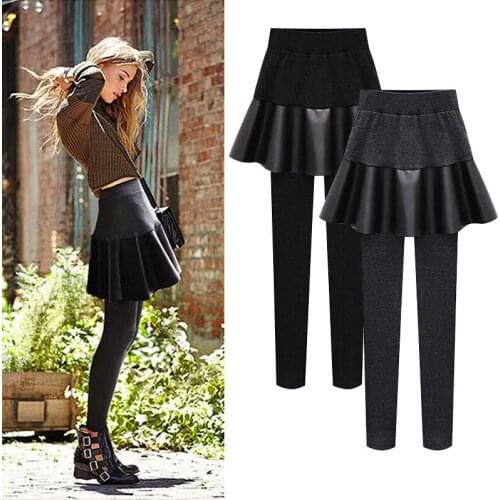 Winter Ukraine Thicker Large Size PU Leather Leggings Rendering Trousers Skirt Pants Fertilize Outside Wear Pleated Small Pants