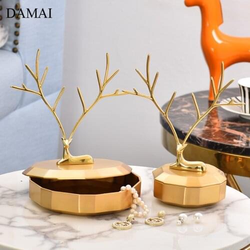 Golden Elk Storage Box with Lid Decorative Copper Deer Decor Jewelry Display Boxes Dressing Table Ornaments Home Decoration