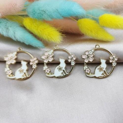 10pcs enamel flowers cute cat charm jewelry accessories earring pendant bracelet necklace charms zinc alloy diy finding 29*30mm