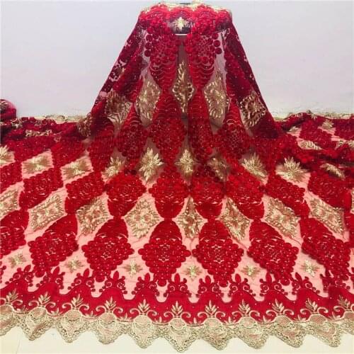 2020 High Quality African Lace Fabric red French Net Embroidery 5 Yards Piece Tulle Lace Fabric For Wedding Party Dress! XMF762