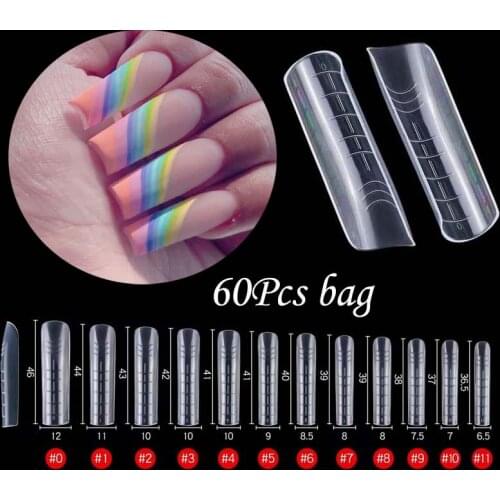 60pcs/bag Dual Forms For Poly UV Gel Build Nail Art Decorations French Long Full Cover Fake Tips Quick Building Mold