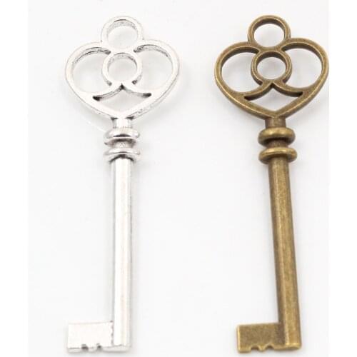 60x19mm 5pcs Antique Bronze and Antique Silver Plated Key Handmade Charms Pendant:DIY for bracelet necklace