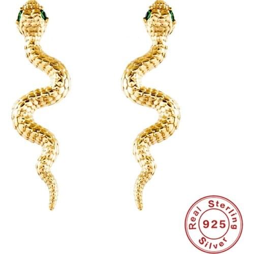 Aide Plata 925 Earrings for Women Green Eyes Snake Drop Earring Pendientes Piercings Earrings 925 Sterling Silver Party Gifts