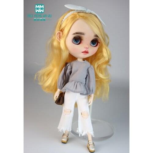 Fits Blyth Azone OB23 OB24 Toys Doll clothes accessories Fashion plaid shirt, white ripped pants