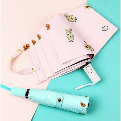 Automatic Three-Fold Black Coating Sunscreen Lady Umbrella Sweet Cartoon Printing Children Sunny Umbrellas 2020 New