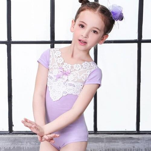 Girls ballet leotard gymnastics leotard ballerina short sleeve lace ballet leotard snap crotch classic dance leotard for kids