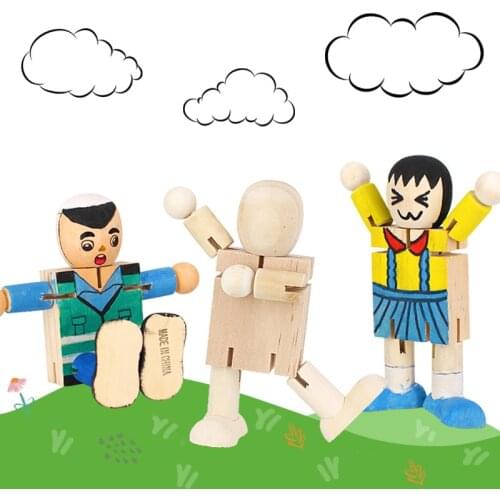 DIY white blank wooden robot doll handicraft toy cartoon drawing graffiti joint puppet craft toy childrens educational toys