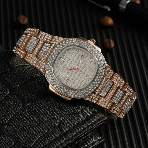 Luxury Men Watch Top Luxury Brand Full Steel Rhinestone Dourado Quartz Wristwatch Fashion diamond Watch hip hop Gold Sliver NEW
