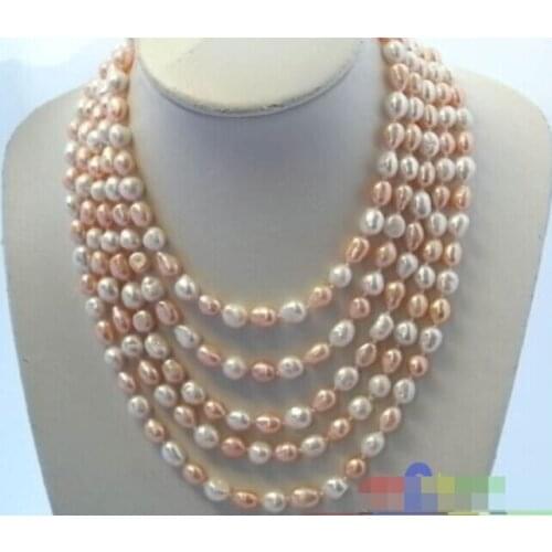 LONG 80" 10MM WHITE PINK BAROQUE FRESHWATER CULTURED PEARL NECKLACE Factory Wholesale price Women Gift word Jewelry