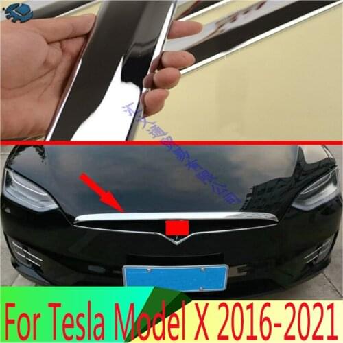 For Tesla Model X 2016 2017 2018 ABS Chrome Front Hood Bonnet Grill Grille Bumper Lip Mesh Trim Cover Molding Car Styling Kit St