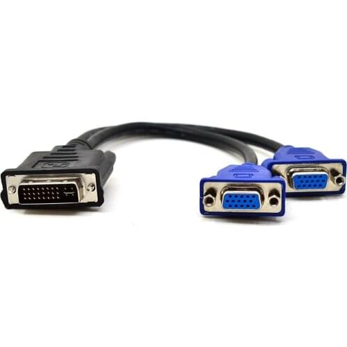 DVI-Male DVI-I To Dual VGA Female Monitor Video Splitter Adapter Cable (Only One Divider Line Can Be Used at A Time)