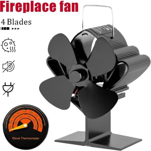 Fireplace Fan 4 Blade Quiet Safe Heat Powered Stove Fan Aluminum Alloy Fireplace Heating Fan Home Efficient Heat Distribution