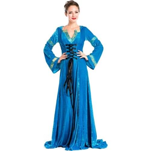 Blue adult princess costume Gown sleeves Cosplay Long halloween adult medieval dress costume dress