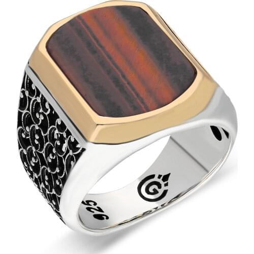 Sterling Silver Ring 925 For Man Real Pure Tiger Eye Turquoise Agate 5 Color High Quality Handmade Turkish Jewelry