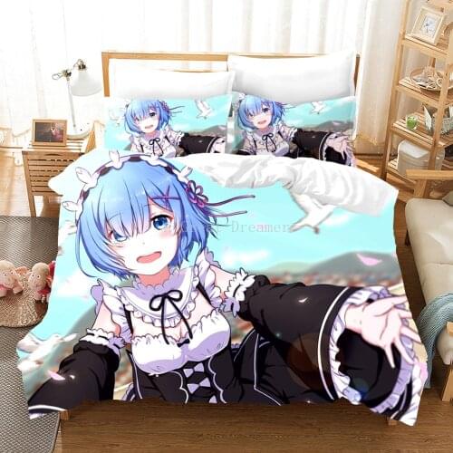3D Rem Ram Anime Print Bedding Set Cartoon Gils Duvet Covers Pillowcases 2/3Pcs Comforter Bedding Sets Bedclothes Bed Linen